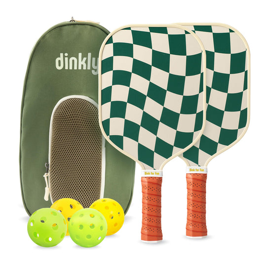 Dinkly Pickleball Paddles Set of 2 - USAPA Approved Graphite/Fiberglass Pickleball Racket, 2 Pickleball Rackets, 4 Balls and 1 Portable Carry Bag, Pickle Ball Set for Men Women, Wave Check