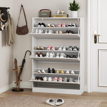 BORNOON Shoe Cabinet with 3 Flip Drawers, Hidden Wood Shoe Cabinet,Freestanding Shoe Storage Cabinet for Entryway Hallway.White. 47.2" H*31.5" W*9.45" D.