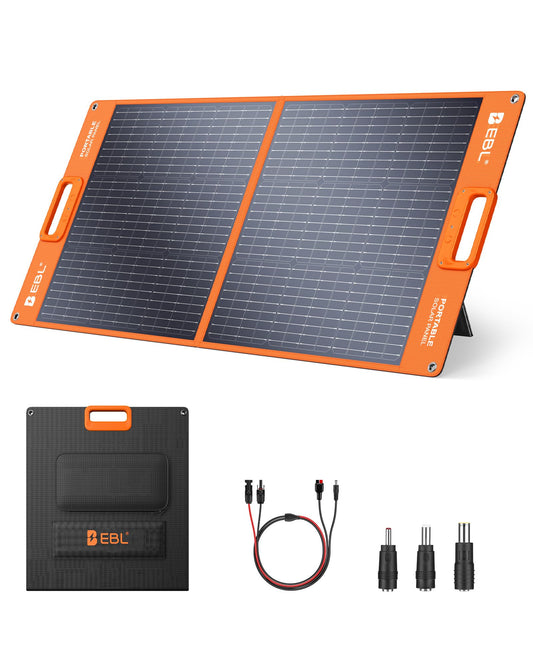 EBL Solar Panel 100W Portable Solar Panel (Upgraded) for 240/300/500/1000/1500/2000 Power Station, with Adjustable Kickstand and Parallel Cable, Waterproof IP65 for Outdoor Camping Hiking RV Trip