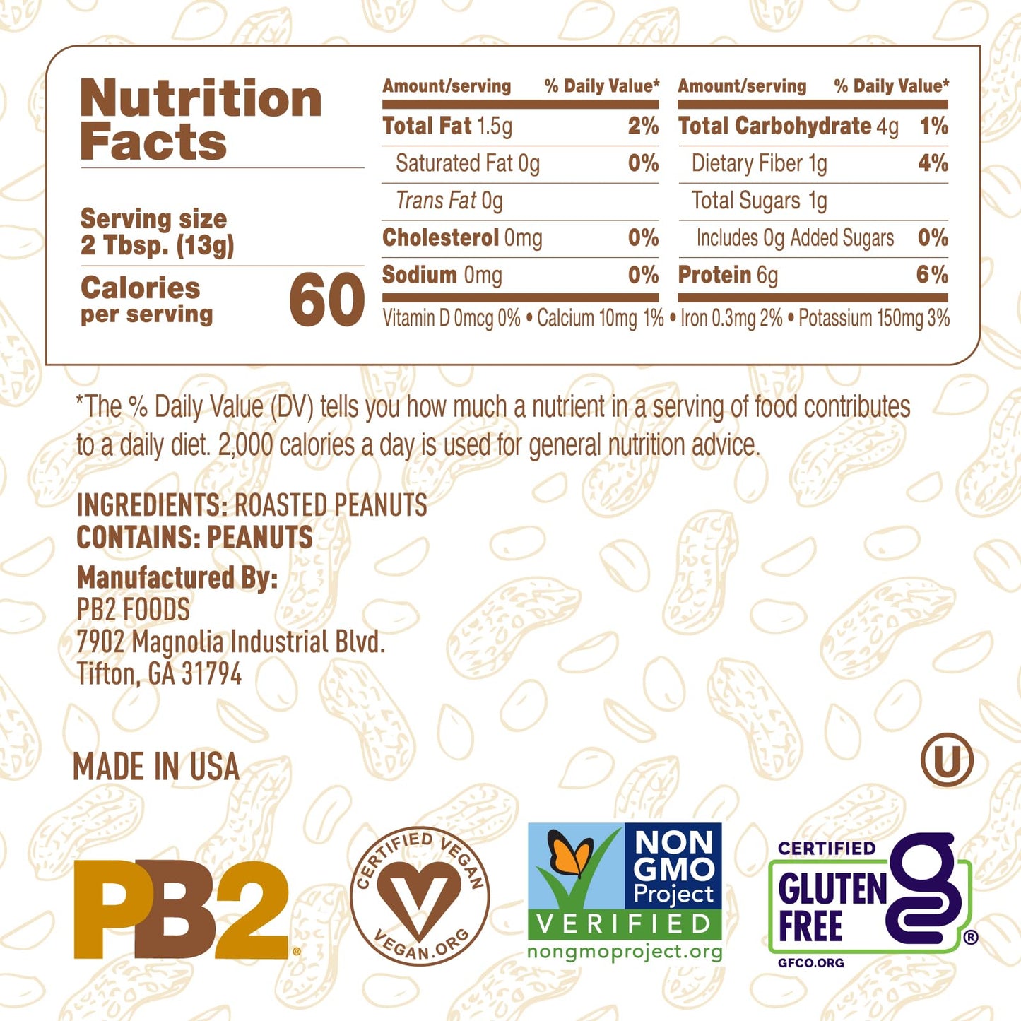 PB2 Pure Peanut Butter Powder - [2 lb/32 oz Jar] - No Added Sugar, No Added Salt, No Added Preservatives - 100% All Natural Roasted Peanuts - 6g of Plant-Based Protein