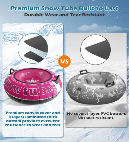 Jasonwell Inflatable Snow Tube Sled - 48" Heavy Duty Snow Tubes for Sledding with Premium Canvas Cover for Kids Adults Snow Toy Fun Winter Outdoor Toys Christmas Birthday Gift for Boys Girls Children