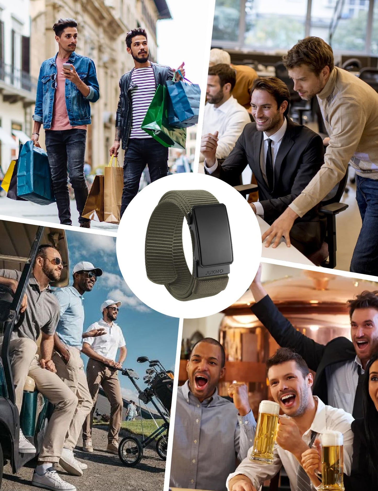 JUKMO Men's 1.5" Nylon Ratchet Belt, Casual Web Click Tactical Belt with Slide Buckle for Jeans, No Holes Adjustable Trim to Fit(Army Green,Medium)