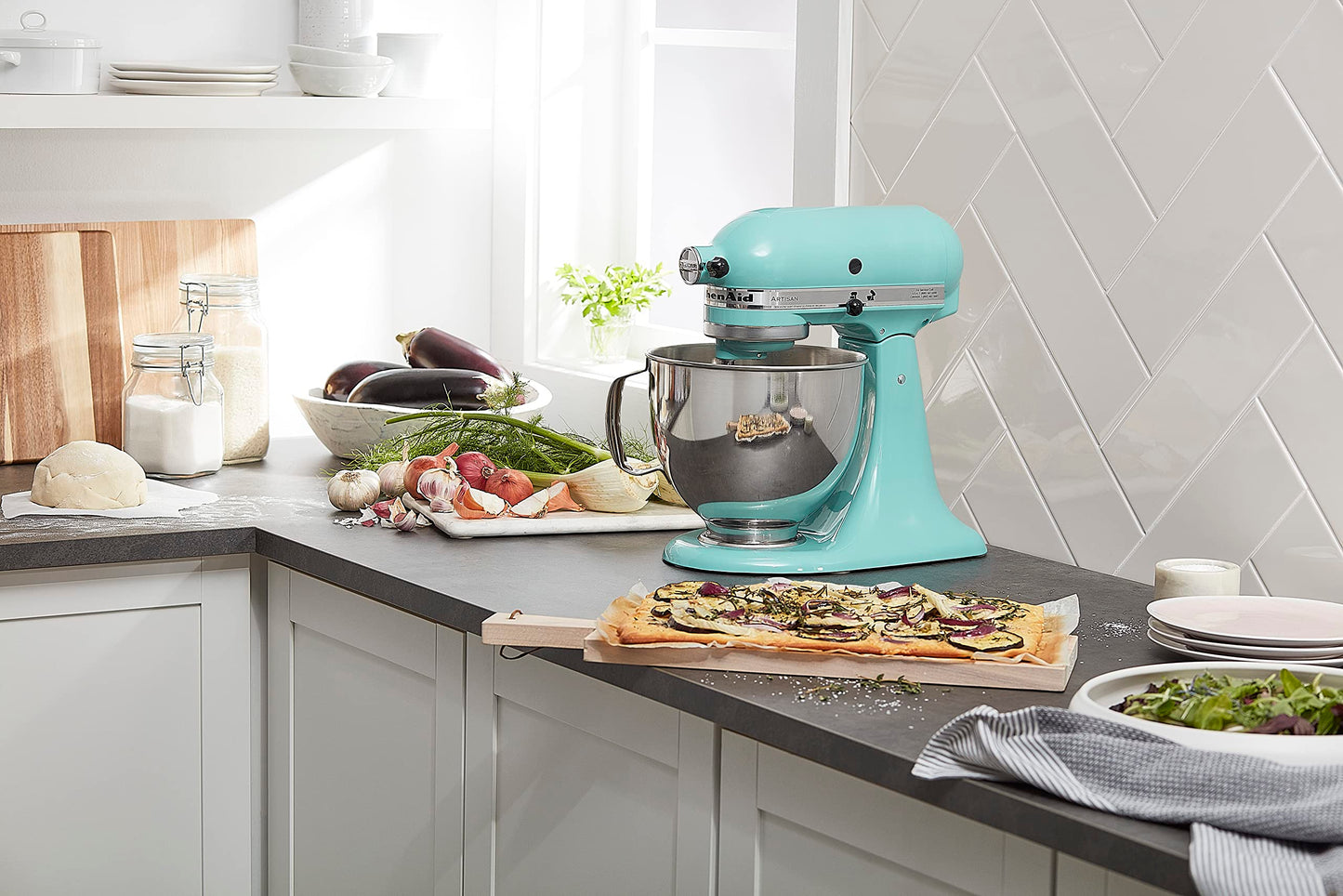 KitchenAid Artisan Series 5 Quart Tilt Head Stand Mixer with Pouring Shield KSM150PS, Aqua Sky