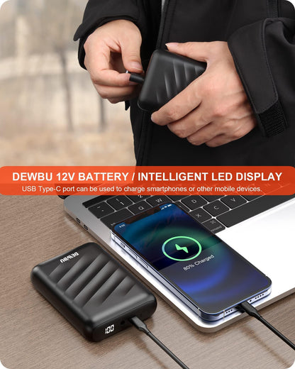 DEWBU Heated Jacket for Men with 12V Battery Pack Winter Outdoor Soft Shell Electric Heating Coat, Men's Black, XL