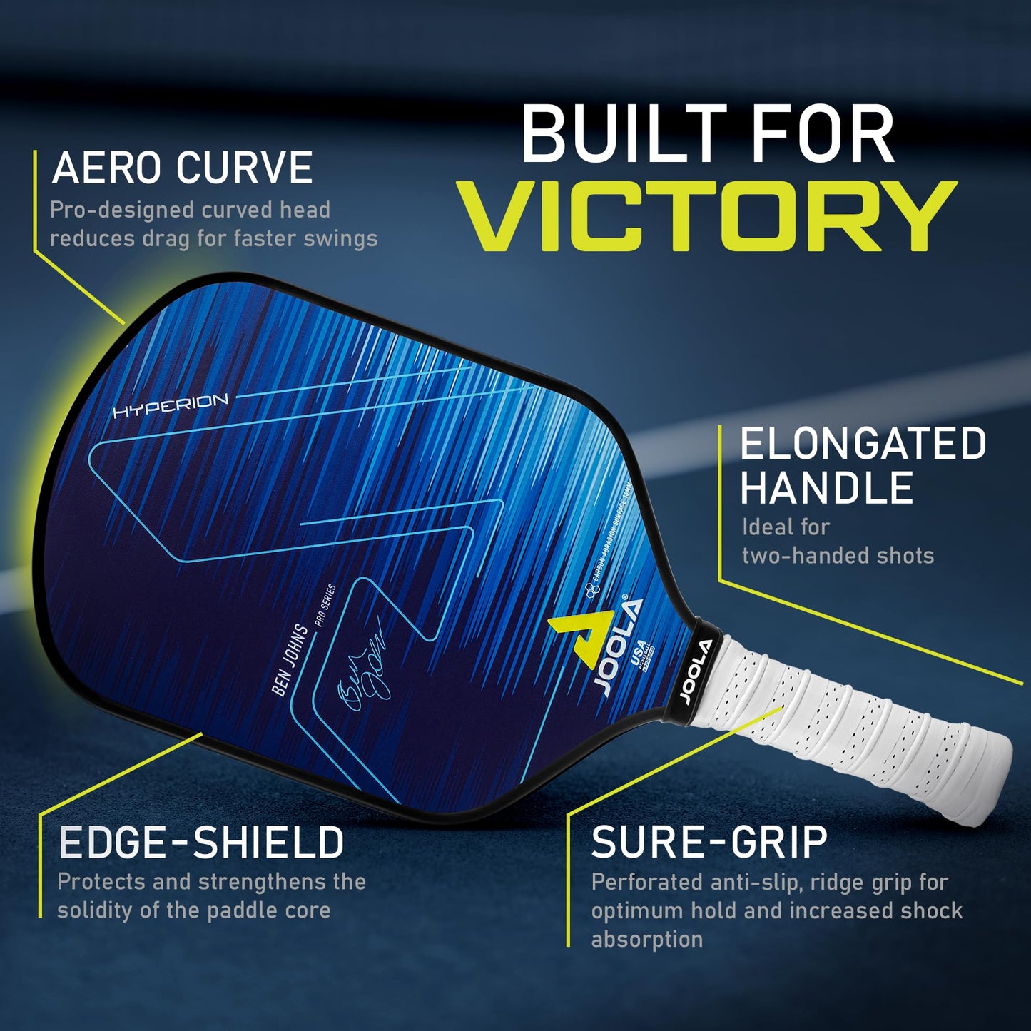 JOOLA Ben Johns Hyperion CAS 16 Pickleball Paddle - Carbon Abrasion Surface with High Grit & Spin, Sure-Grip Elongated Handle, 16mm, with Polypropylene Honeycomb Core, USAPA Approved
