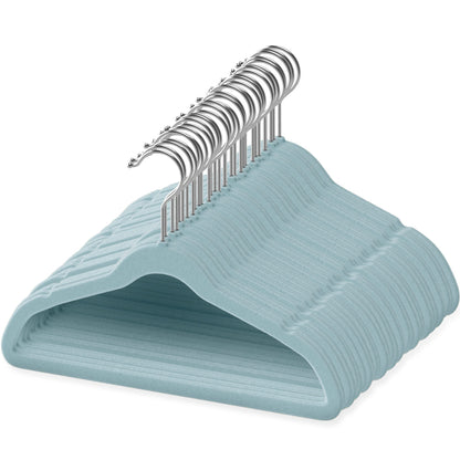 TechZoo 50 Pack Premium Baby Velvet Hangers (Blue) - 11.8" Inches Non-Slip, Ultra-Slim & Space-Saving Toddler Hangers - 360° Rotating Hook, Strong & Durable Hanger for Children, Infant & Toddler