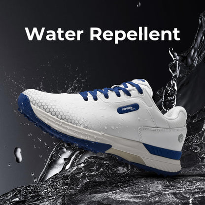 FitVille Wide Mens Golf Shoes Professional Outdoor Waterproof Spiked Golf Shoes for Men(White Blue, 10.5 Wide)