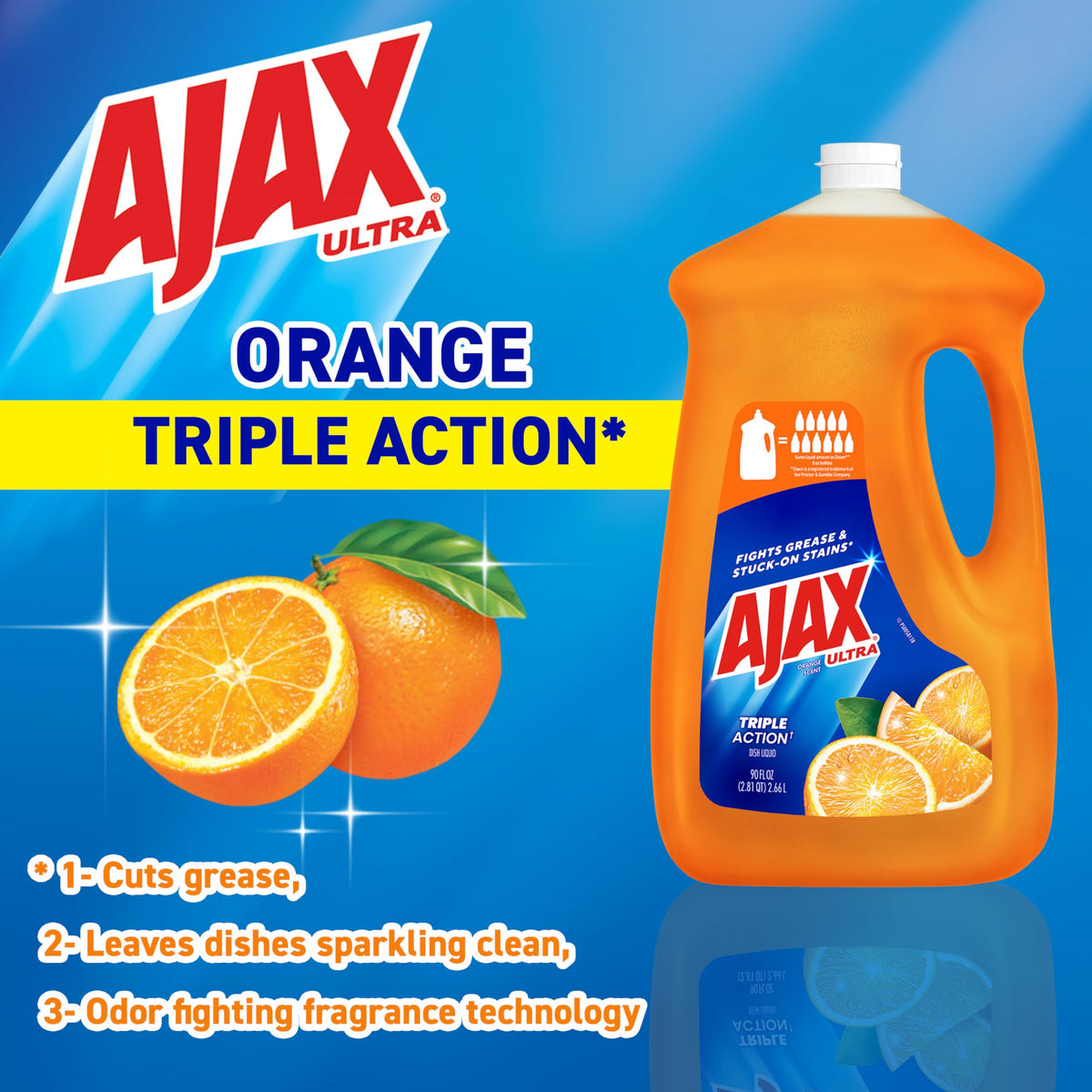 Ajax Ultra Liquid Dish Soap Orange Scent, Triple Action, 90 fl oz Bottle