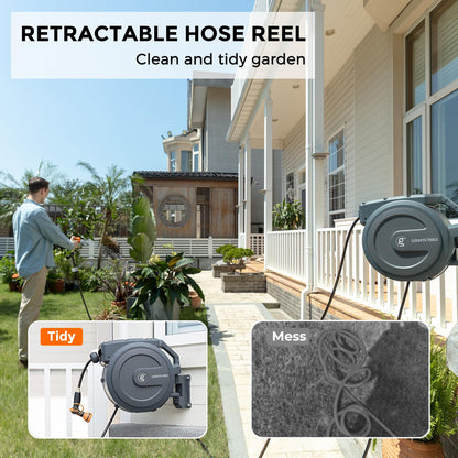 Giraffe Tools AW30 1/2MB Retractable Garden Hose Reel 1/2" x 100 ft PRO Metal Bracket, Heavy Duty, Any Length Lock Hose Reel, 100 ft, Dark Grey