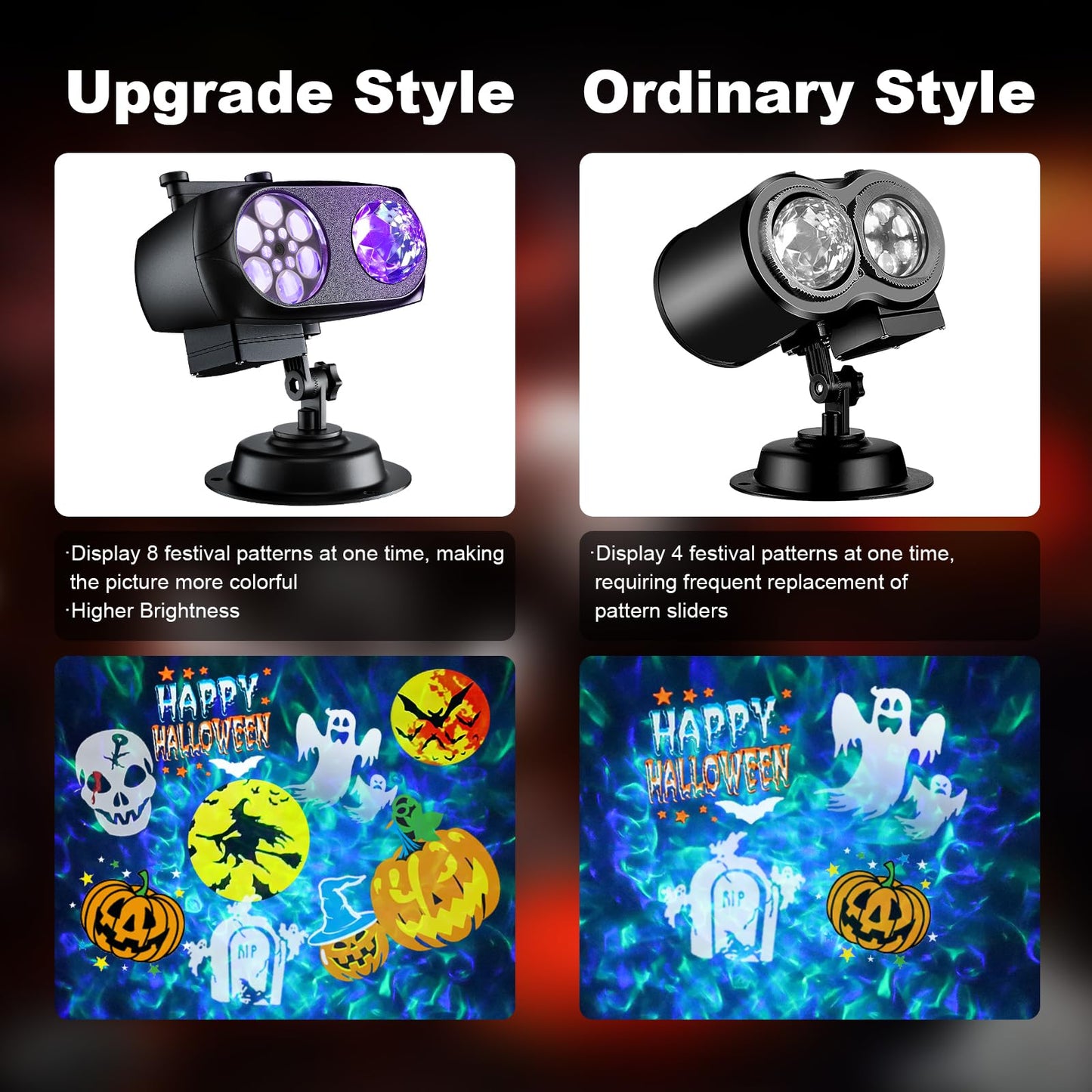 2025 Upgraded Brighter Halloween Decorations Projector Lights for Home, Display 8 Patterns at A Time (Ocean Wave & Patterns), 8 Themes Holiday Projector Christmas’ Day House Decoration Light Show