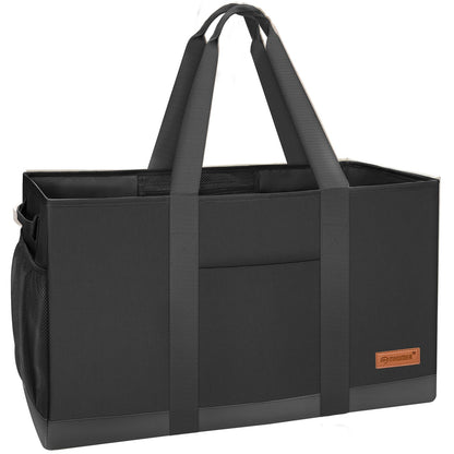 MHOMER Reusable Upright Grocery Bags Extra Waterproof Large Utility Tote Bag with Carrying Handles Foldable Shopping Bags Reinforced Bottom and Side Durable Oxford Fabric Classic Carbon Black