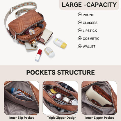 BOSTANTEN Quilted Crossbody Bags for Women Vegan Leather Purses Small Shoulder Handbags with Wide Strap