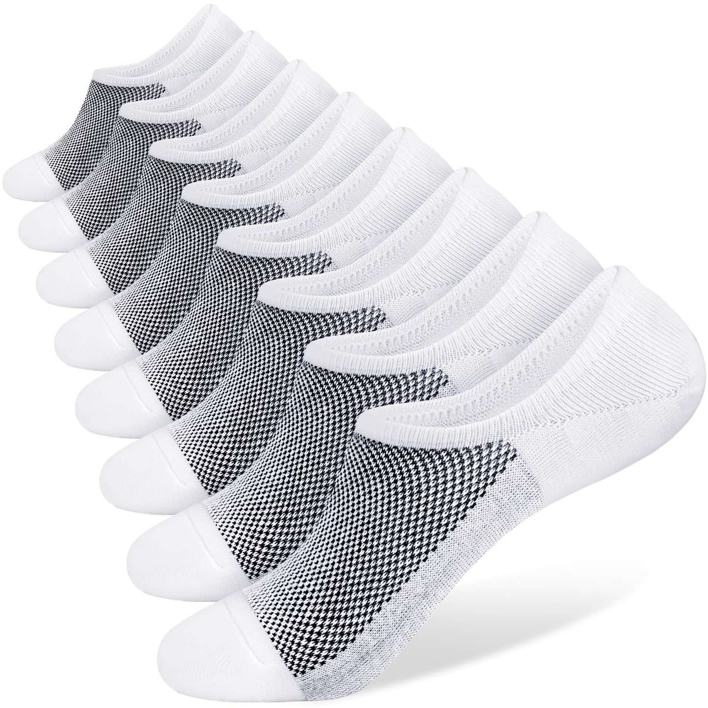 SIXDAYSOX Socks for Men No Show 8 Pairs Size 9-11 White Mesh Knit Low Cut Ankle Socks with Non Slip Grid for Flat Loafer Sneakers