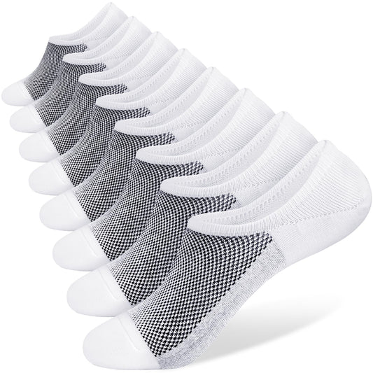 SIXDAYSOX Socks for Men No Show 8 Pairs Size 9-11 White Mesh Knit Low Cut Ankle Socks with Non Slip Grid for Flat Loafer Sneakers