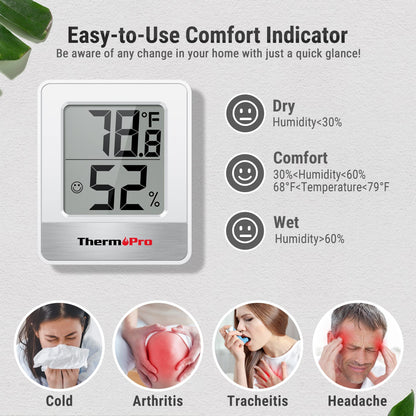 ThermoPro TP49 Digital Hygrometer Indoor Thermometer Humidity Meter Room Thermometer with Temperature and Humidity Monitor Mini Hygrometer Outdoor