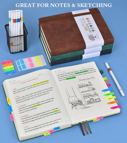 PERCUN B5 Lined Journal Notebook - 365 Page Large Leather Journals for Writing Women Men，Hardcover Notebook with 100Gsm Thick Pages，Daily Diary for Travel, Work，School，College Ruled (7.6" x 10.3")