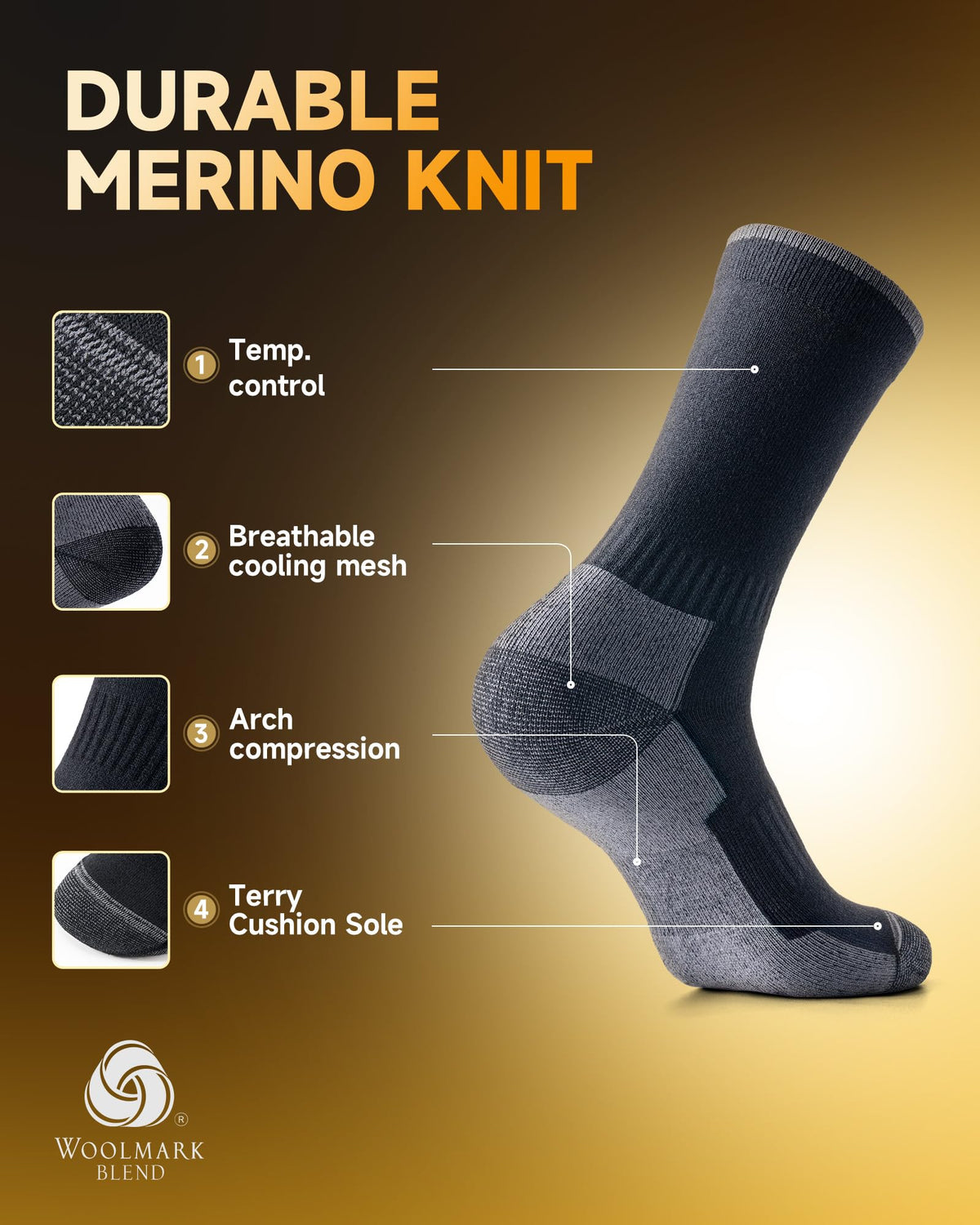 RUIXUE Merino Wool Hiking Socks for Men Women | OEKO-TEX & GRS Certified | Seamless Toe, Terry Cushioned, Odor-Resistant, Breathable Soft Stretch Thermal Warm Boot Sock - 3 Pairs,L