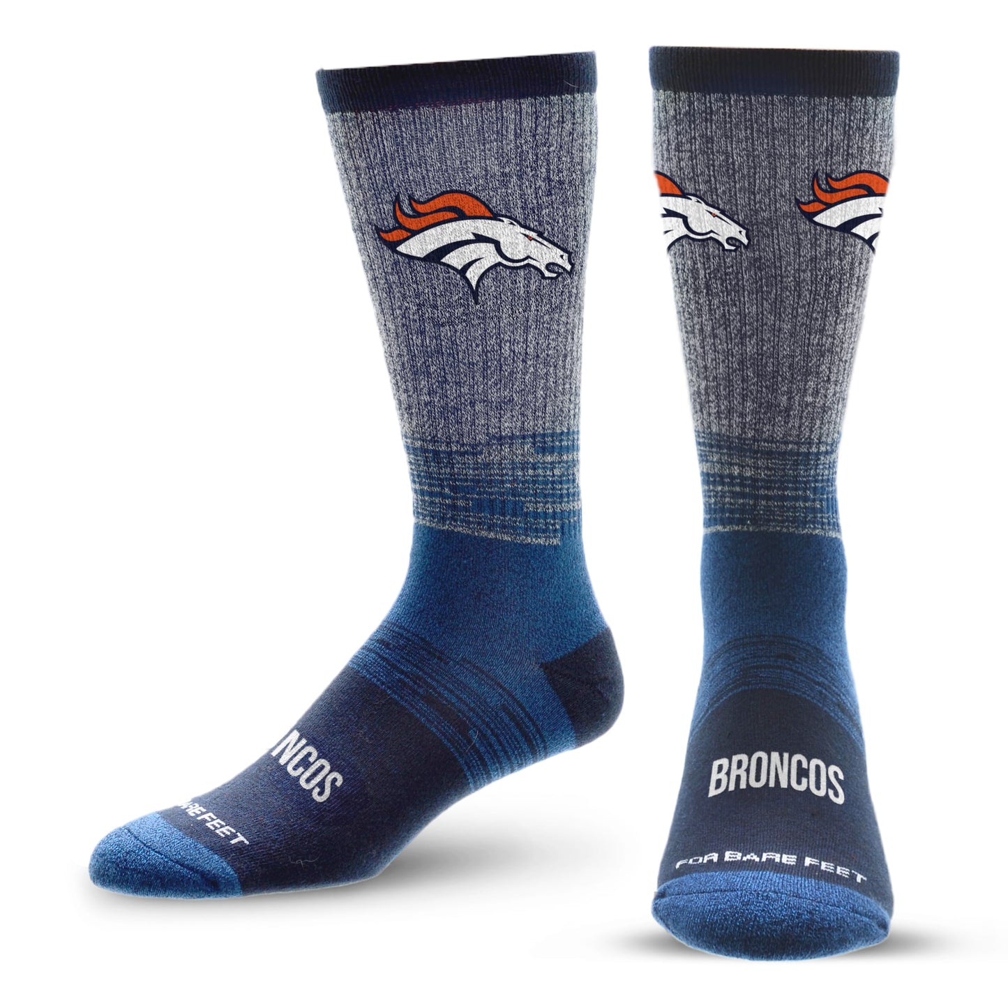 For Bare Feet NFL DENVER BRONCOS Team Tonal Crew Sock Team Colors Large