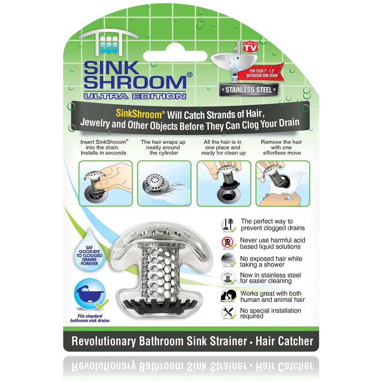 SinkShroom Ultra Revolutionary Bathroom Sink Drain Protector, Stainless Steel