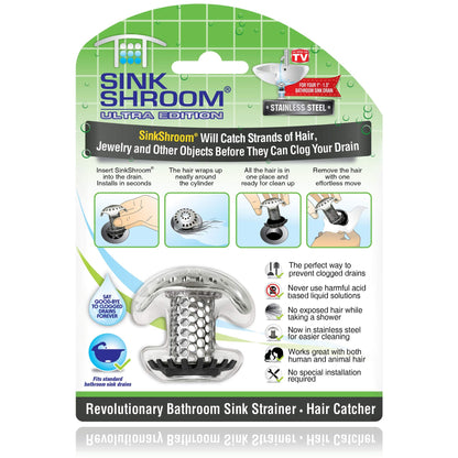 SinkShroom Ultra Revolutionary Bathroom Sink Drain Protector, Stainless Steel