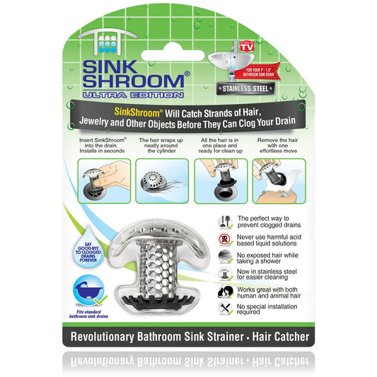 SinkShroom Ultra Revolutionary Bathroom Sink Drain Protector, Stainless Steel