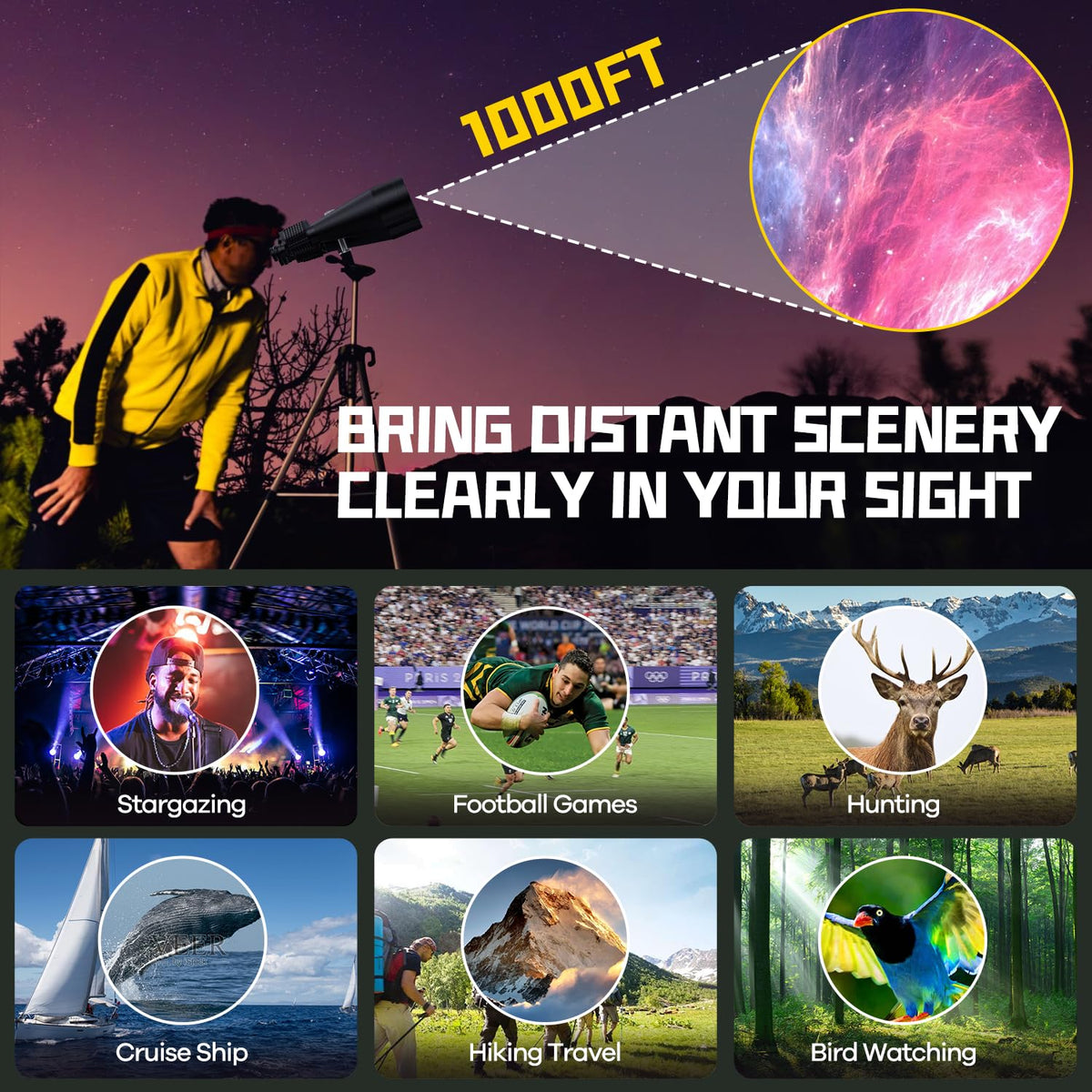 15-35x80 Astronomy Binoculars for Adults, High Powered 35x Zoom HD for Stargazing & Bird Watching, Waterproof Binocular with Tripod Adapter, Ideal Essentials for Cruise Ship, Travel, Camping, Hunting