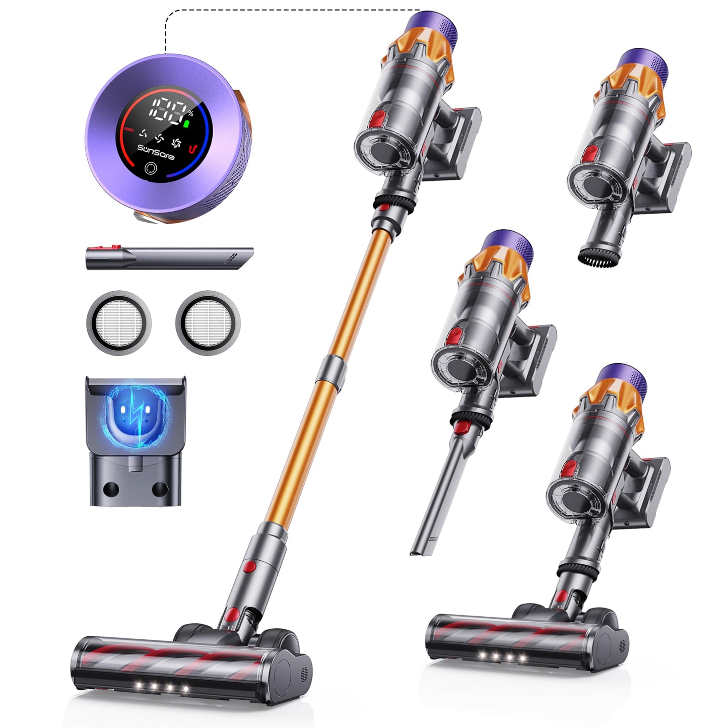 Cordless Vacuum Cleaner, 550W 45KPA 60Mins Cordless Stick Vacuum Cleaner With Touch Screen, Self-Standing,Wall Mount Charging, Handheld Vacuum Cleaners for Home/Pet Hair/Carpets/Hard Floors(X7A)