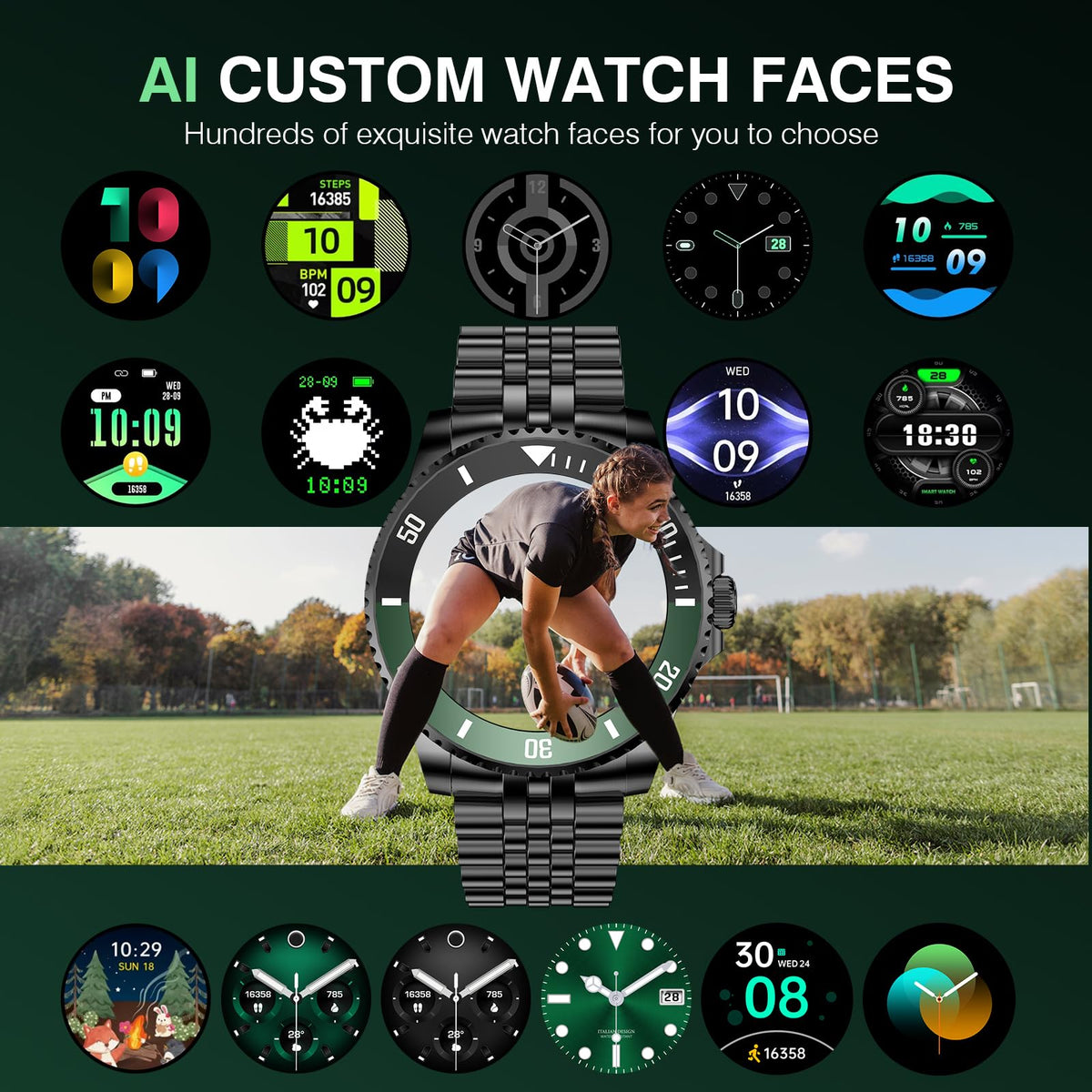 2025 DA GPT Smart Watch for Men with Bluetooth Call, Heart Rate, Blood Pressure, SpO2, Sleep Monitor, 107 Sports Modes, Waterproof Round Watch, 1.19-inch AMOLED Display, Compatible Android and iOS