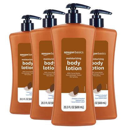 Amazon Basics Cocoa Butter Body Lotion, Lightly Scented, 20.3 Fl Oz, Pack of 4