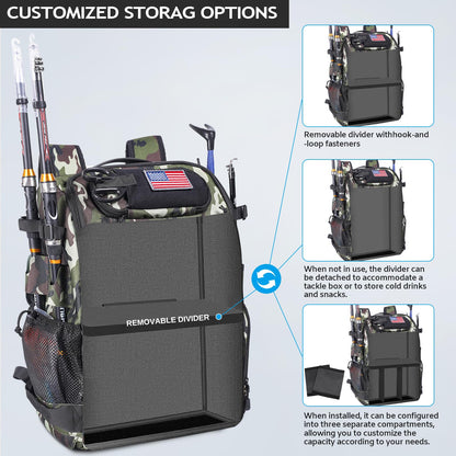 Vomgomfom 37L Fishing Backpack with Fully Waterproof Insulated Lining,Military Survival Molle Back Pack with Laptop Compartment,Army green Camouflage