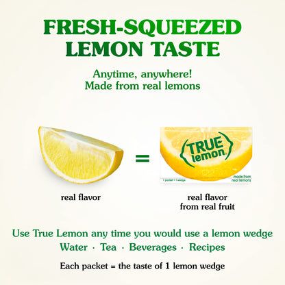 True Lemon 100ct (Pack of 1) - Water Enhancer - Bulk Dispenser - 0 Calorie Drink Mix Packets For Water - Sugar Free Lemon Flavoring Powder Packets