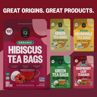FGO Organic Hibiscus Tea, 100 Count, Eco-Conscious Tea Bags, Caffeine Free, Packaging May Vary (Pack of 1)