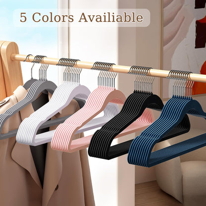 GETORO Velvet Hangers 30 Pack, Non Slip Space Saving Clothes Hangers with Metal Hooks, Black Felt Hangers, Heavy Duty Flocked Hanger, 17.5”W x 0.2”D x 9.25”H