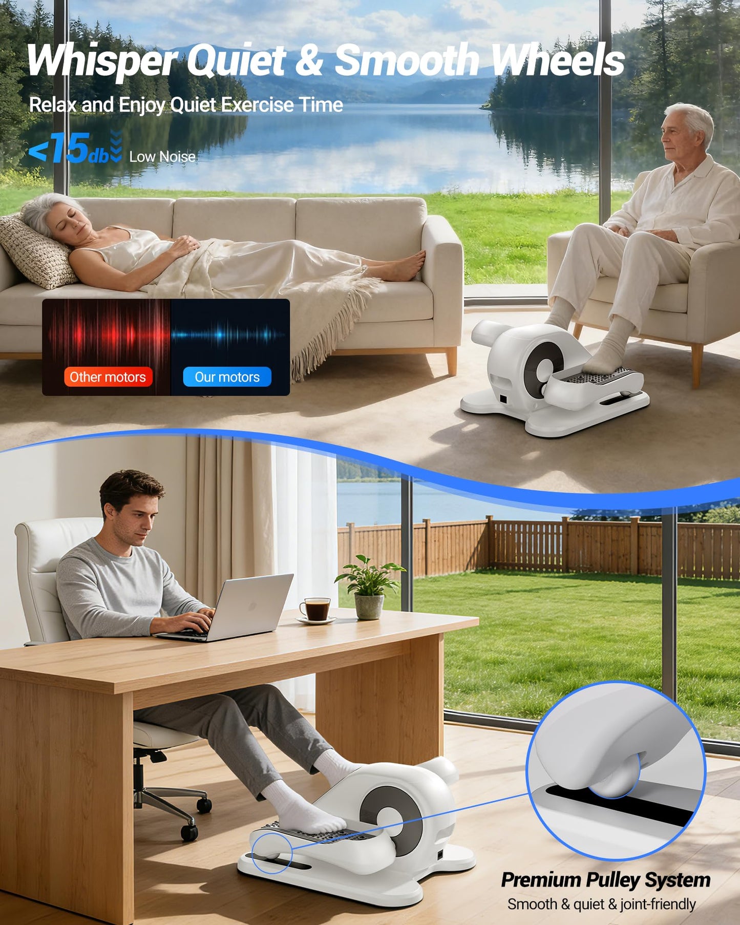 Under Desk Elliptical Machine, Electric Leg Exerciser for Seniors, Quiet & Portable Electric Seated Eclipse Exercise Training Machine with Remote, 12 Level Speeds & Mute Function, Manual & Auto Mode