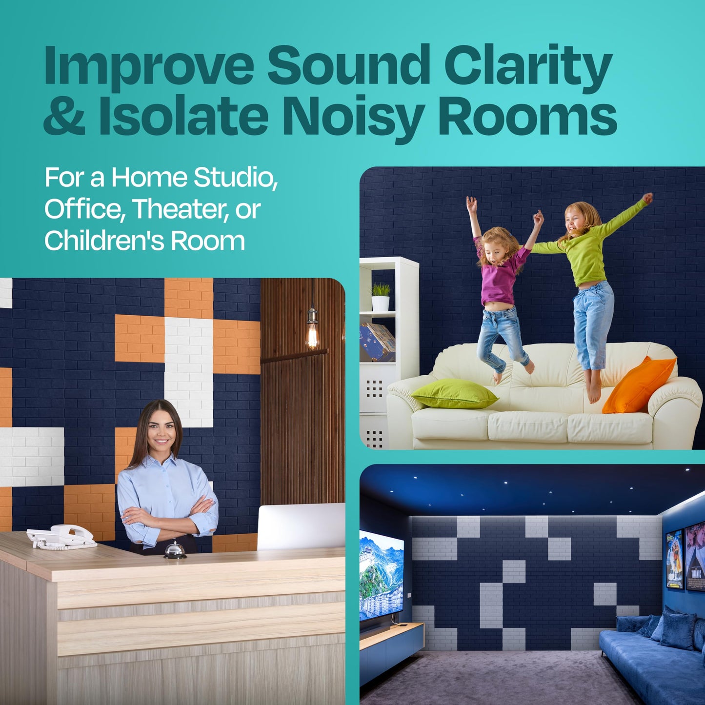 Ekkogo Acoustic Panels 18-Pack Soundproof Wall Panels 12"X12"X0.4" Brick Style Sound Panels Premium Sound Dampening Panels Easy Self Adhesive Installation - [Denim Blue]