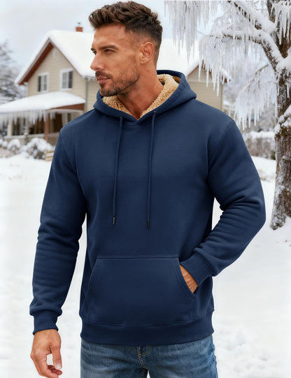 MAGCOMSEN Men's Hoodies Fleece Lined Winter Warm Sherpa Athletic Work Casual Heavy Thick Pullover Hoodie Sweatshirts Navy