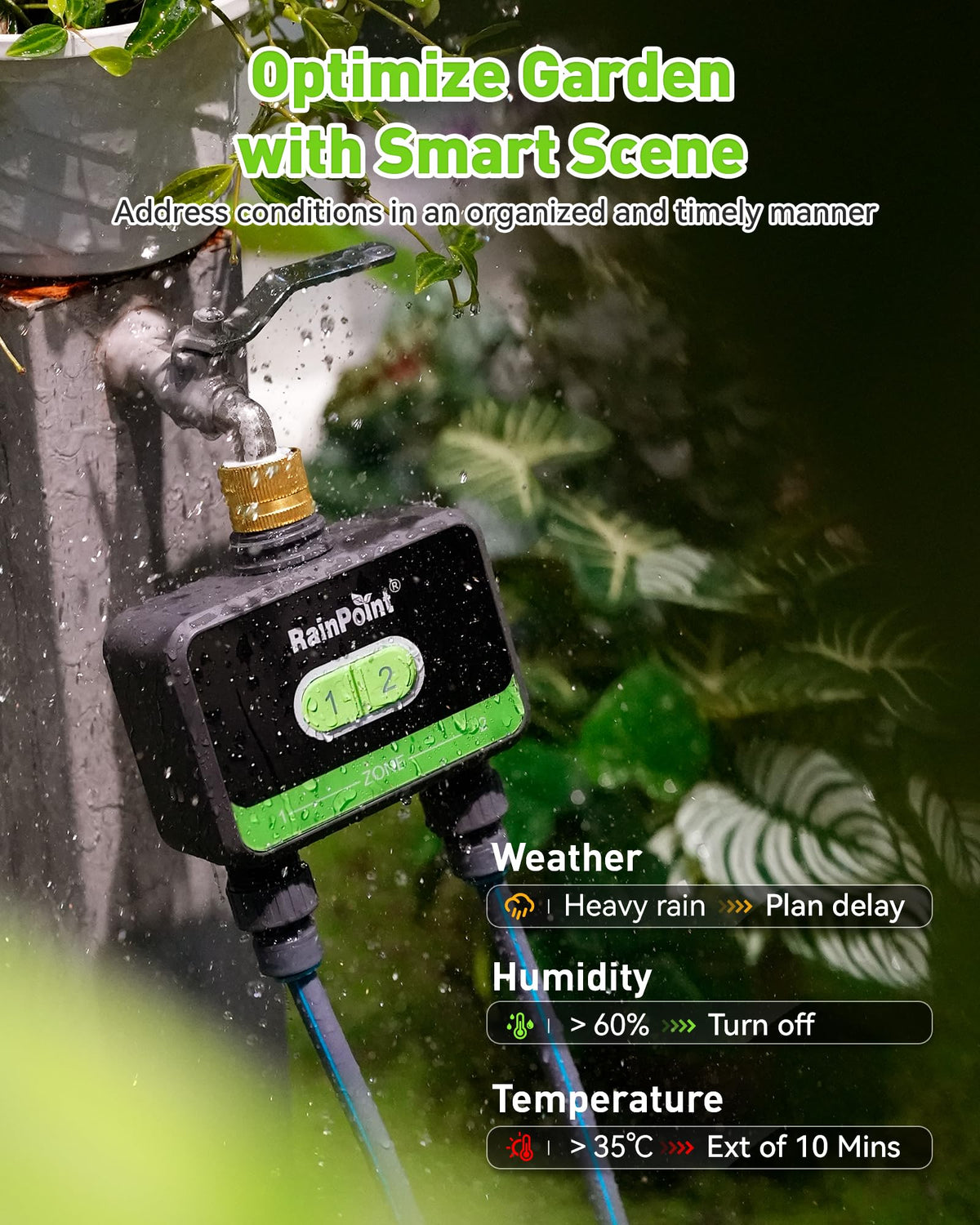 RainPoint WiFi Water Timer for Garden Hose with Brass Inlet, 2-Zone Smart Hose Timer, WiFi Irrigation Controller, Automatic Sprinkler Watering System for Lawns and Yard