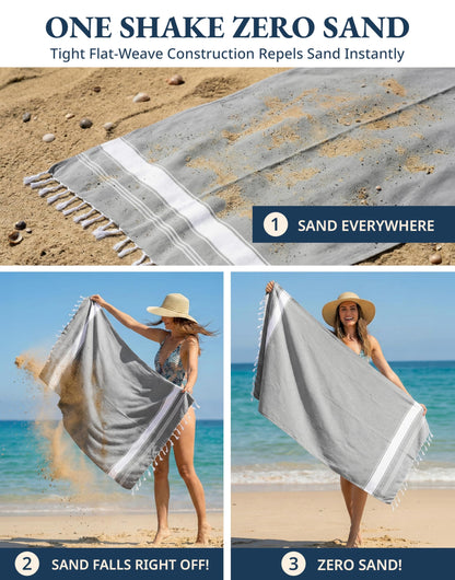 LANE LINEN Beach Towel, 2 Pack Beach Towels Oversized, 39"x71", Quick Dry Pool Towels for Adults, Absorbent Sandproof, Lightweight Travel Beach Towel - Alloy