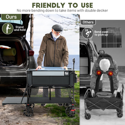 TIMBER RIDGE 400L Large Capacity Folding Double Decker Wagon with Brakes, 54" Extra Long Extender Wagon Cart, 450lbs Heavy Duty Collapsible Cart, All-Terrain Big Wheels for Camping, Sports, Shopping