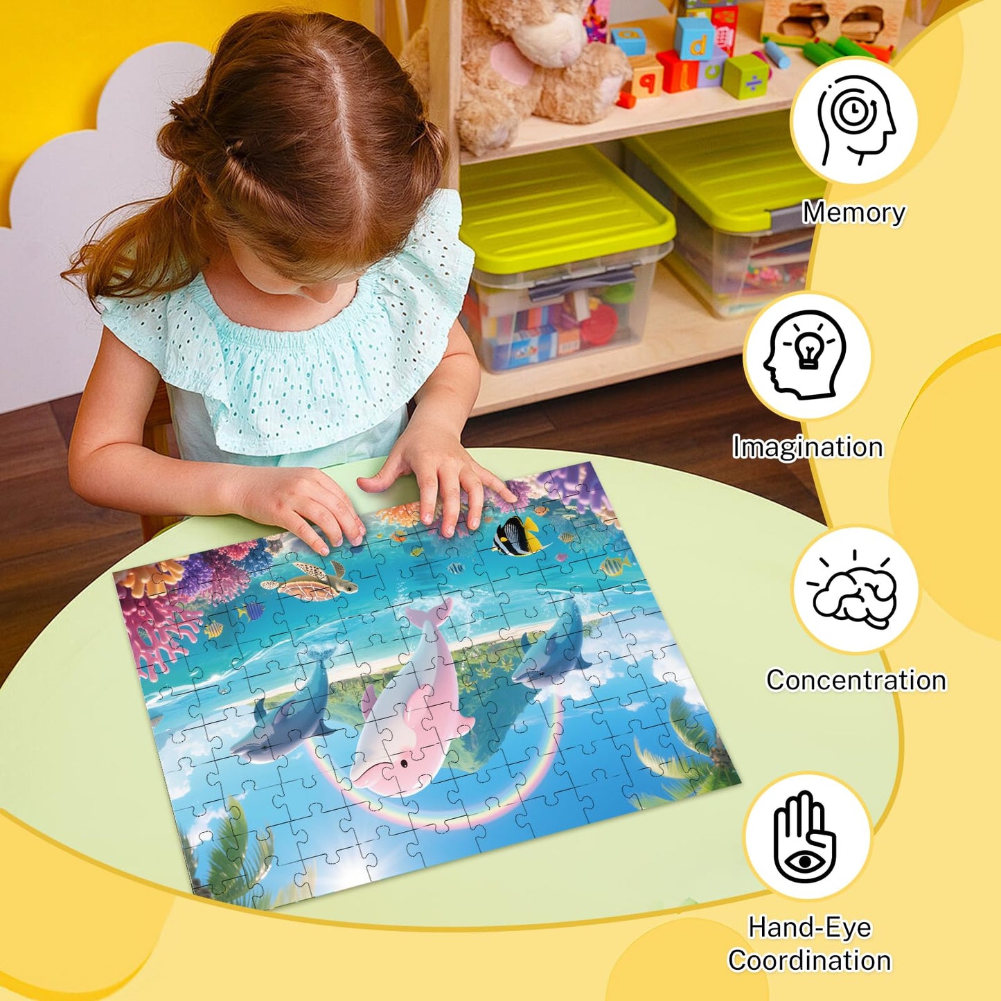 4-Pack 100 Piece Puzzles for Kids Ages 4-6 6-8 8-10, Cute Dogs Dinosaurs Dolphins Wildlife Kids Puzzles Ages 3-5 4-6 5-8, 100 Large Piece Jigsaw Puzzles Educational Toys for Boys and Girls (15x10 in)
