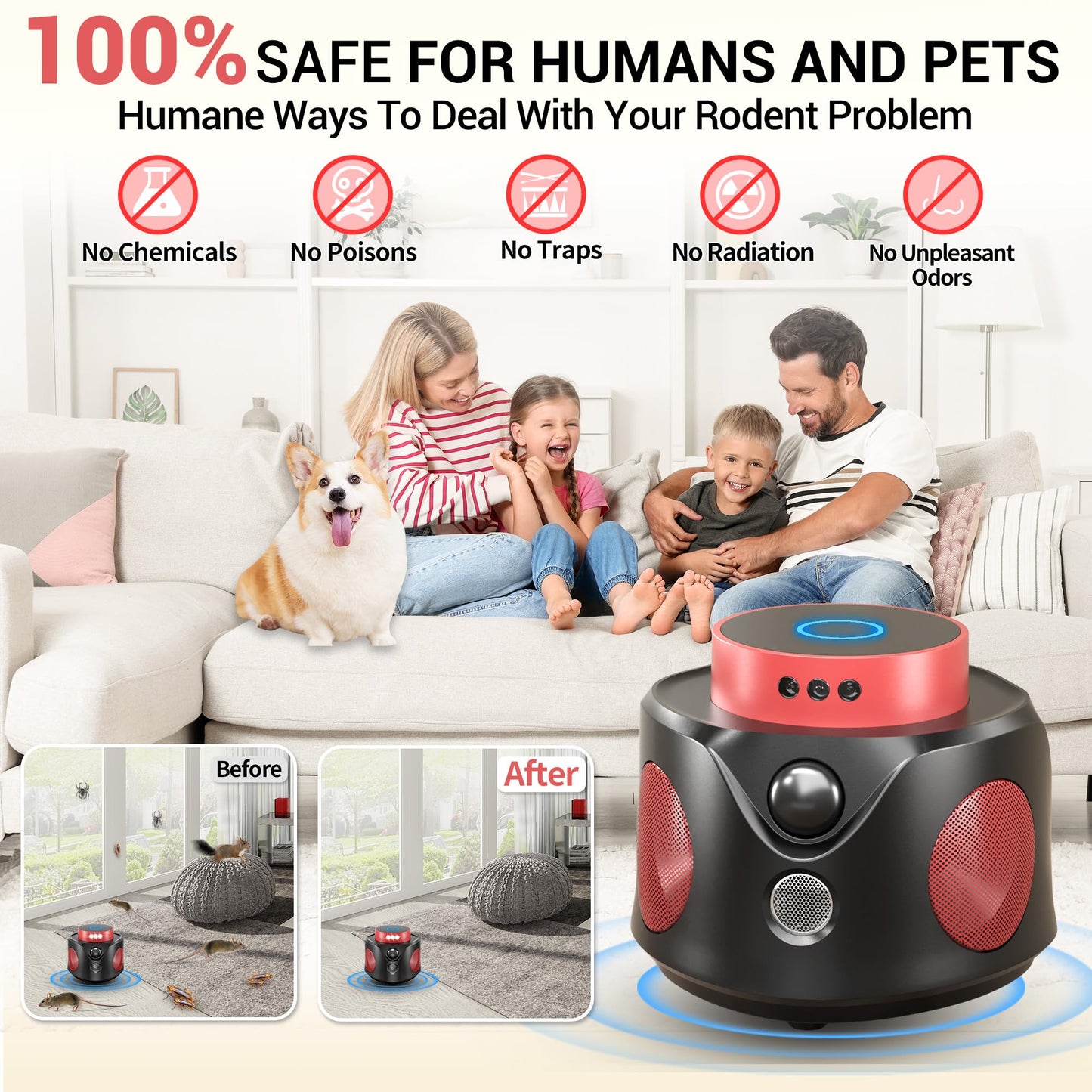 Mouse Repellent Ultrasonic Plug in, Mice Repellent Indoor Ultrasonic Pest Repeller 2025 Upgraded, 360° Ultrasonic Rodent Repellent with PIR Sensor & LED Strobe Light for Indoor