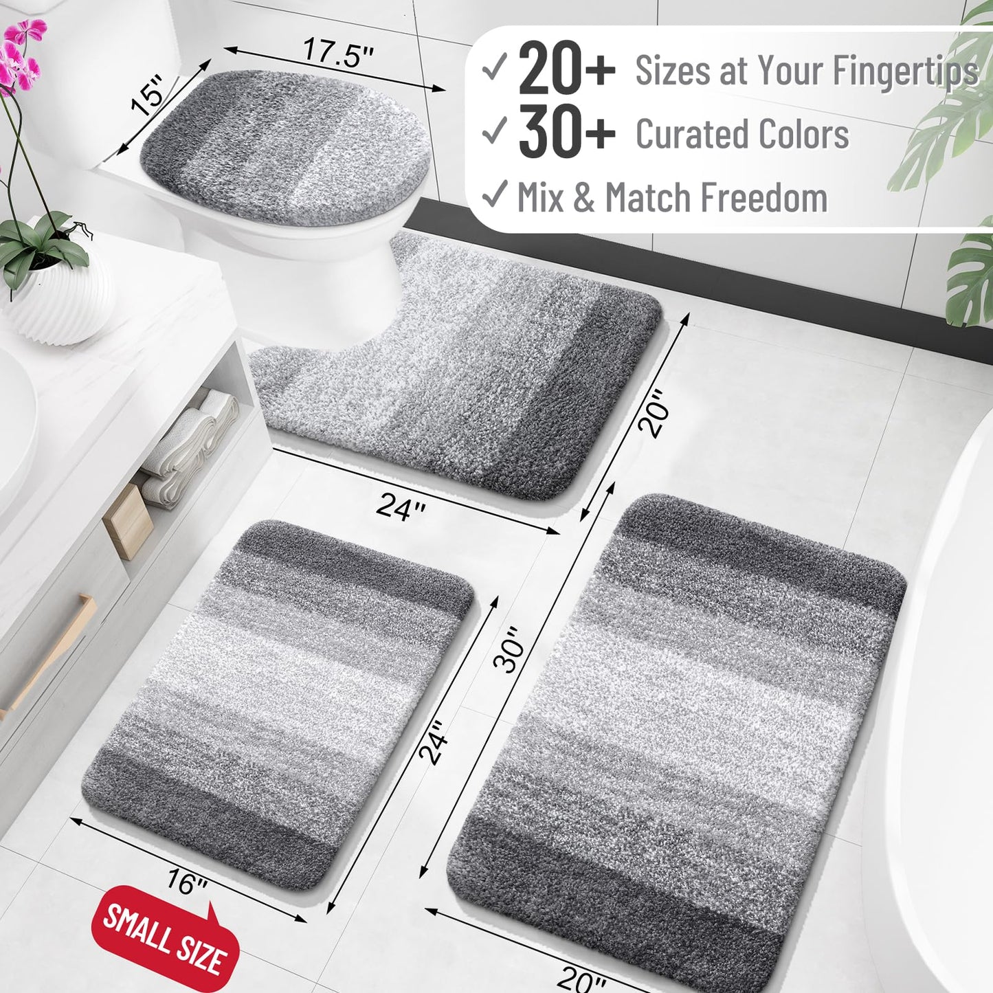 OLANLY Bathroom Rugs Mat 30x20, Extra Soft Absorbent Microfiber Bath Rugs, Rubber Backing, Quick Dry, Machine Washable Bath Mats for Bathroom Floor, Tub, Shower and Home Decor Accessories, Grey