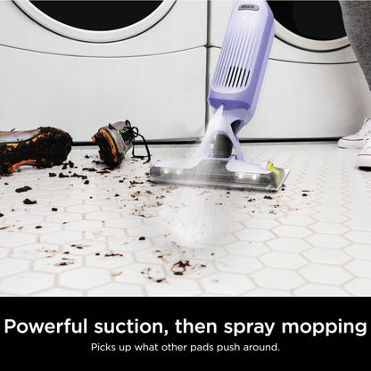 Shark VACMOP Cordless Hard Floor Cleaner, Vacuum and Spray Mop, Powerful Suction, Lightweight, LED Headlights, Includes 4 Disposable Pads, 12oz Multi-surface Cleaning Solution, Lavender, VM252PL