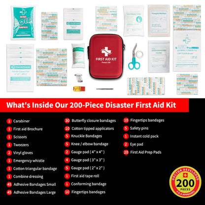 Protect Life Survival First Aid Kit for Home/Business, Camping Survival Kits | Mini Travel First Aid Kit | Camping Equipment | Small Kits for Car | Outdoor Emergency Survivals Pack - 200pcs