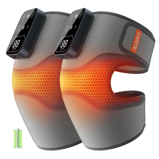 IKEEPFIT Cordless Knee Massager with Heat Vibration for Pain Relief, MAXwarm 4.0[2025 Upgraded] - Electric Heated Knee Brace with 5 Heat Levels and 3 Massage Mode, Gifts for Men Women (Grey, Pair)
