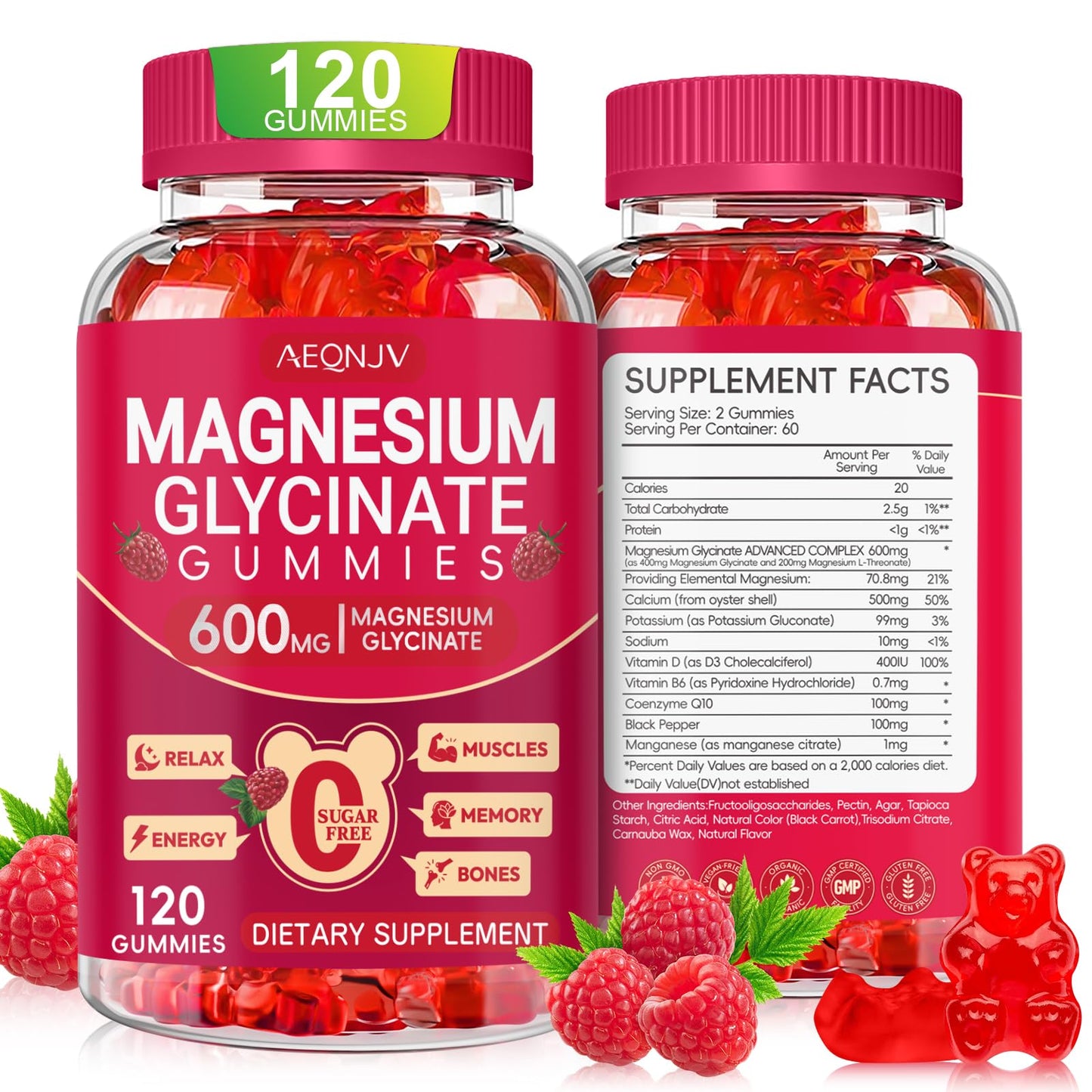 Magnesium Glycinate Gummies 600mg, Sugar Free Magnesium Gummies for Adults with L-Threonate, Chewable Potassium Supplements for Body Support, Zzz and Relaxation, 120 Count