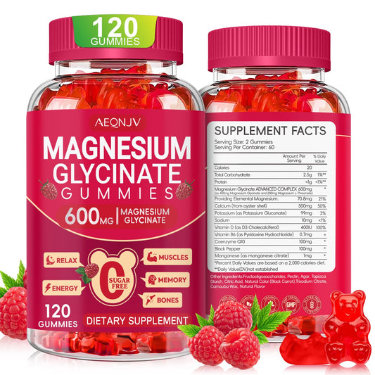 Magnesium Glycinate Gummies 600mg, Sugar Free Magnesium Gummies for Adults with L-Threonate, Chewable Potassium Supplements for Body Support, Zzz and Relaxation, 120 Count