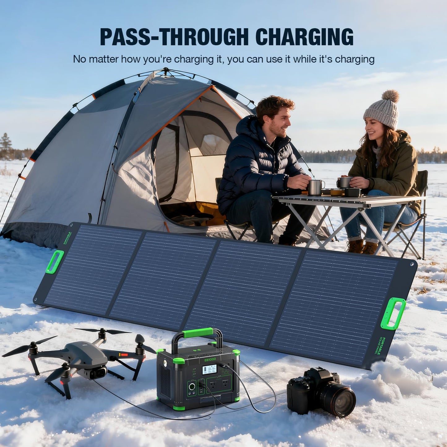 Portable Power Station 1000W (Peak 2000W), 999Wh Solar Generator with 110V Pure Sine Wave AC Outlet, 60W USB-C PD, 10 Ports for Camping RV Van Home Backup Emergency Off-Grid Living