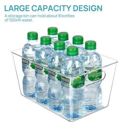 Vtopmart Clear Plastic Pantry Organizer Bins, 4 PCS Food Storage Bins with Handle for Refrigerator, Fridge, Cabinet, Kitchen, Countertops, Cupboard, Freezer Organization and Storage, BPA Free, Large