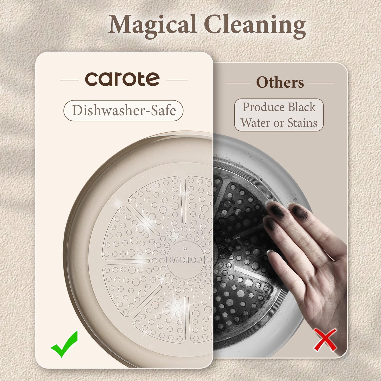 CAROTE Ceramic Cookware Set Nonstick, 14pcs Pots and Pans Set Nonstick, Non-Toxic & PFAS-Free, Dishwasher, RV/Camping Cookware Set, Cooking Pots with Lids, Light Taupe